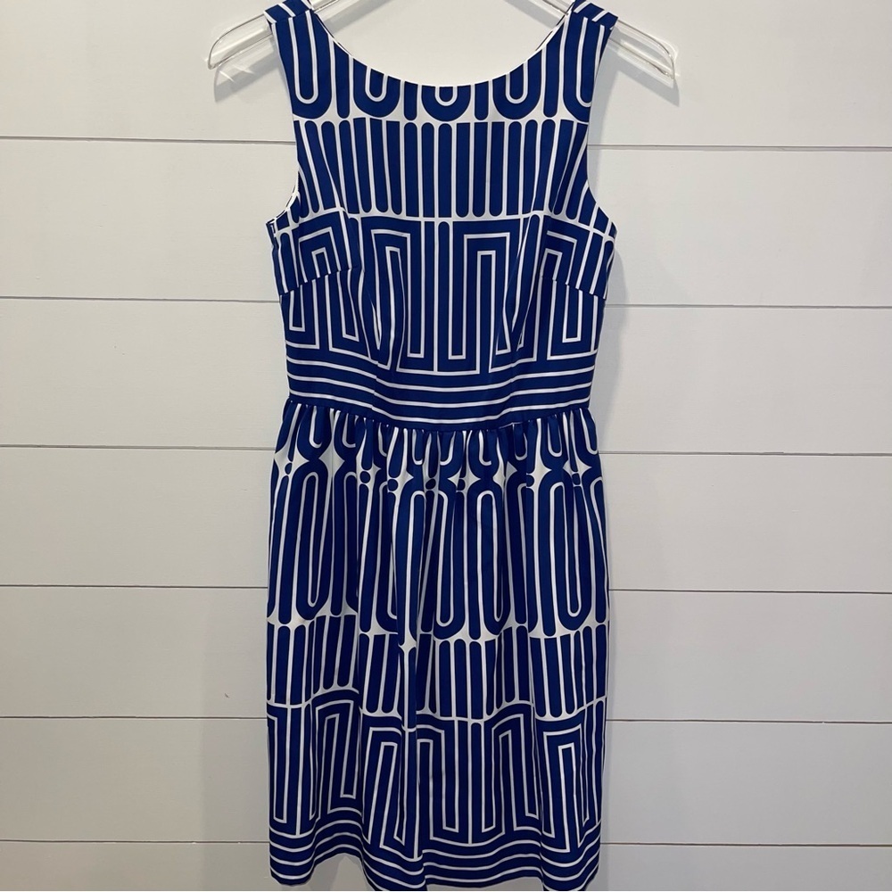 Trina Turk Navy & White Walk Linea Egyptian Deco Print Dress Womens Size 2